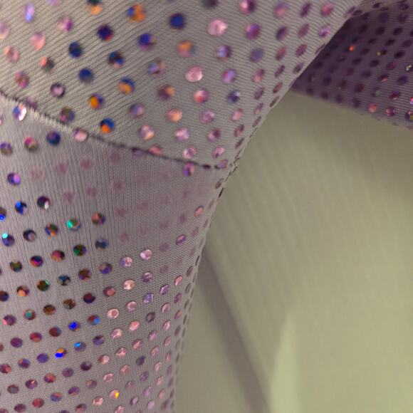 Pretty Little Things Lilac Sparkle Ruched Cut Out Mini Dress SZ 4 Rave Party - Picture 7 of 11